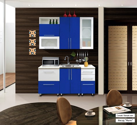 Гарнитур кухонный Мыло 224 1600х918, цвет Синий/Белый металлик в Салехарде - изображение