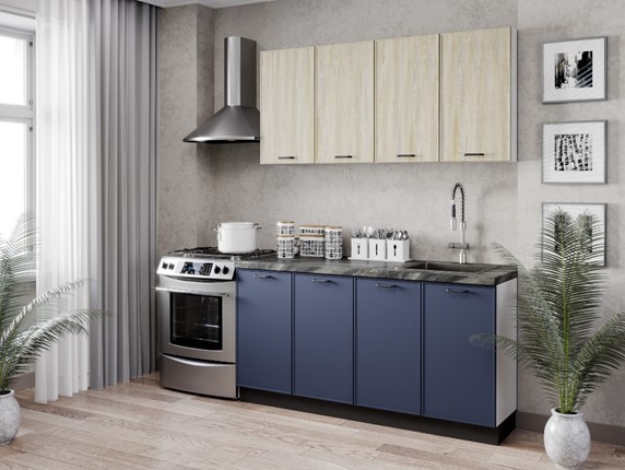 Кухонный гарнитур 2200 Индиго, Белый/Дуб мадейра топаз/Тёмно-синий в Салехарде - изображение