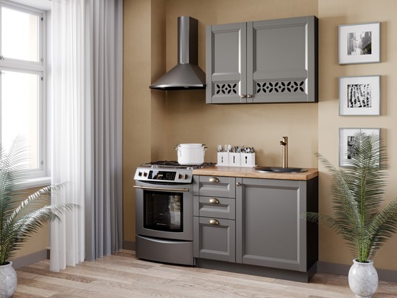 Кухонный гарнитур Амели-3 1600, Чёрный/Оникс серый в Салехарде - изображение