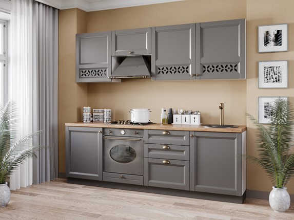 Кухонный гарнитур Амели-3 2400, Белый/Оникс серый в Лабытнанги - изображение