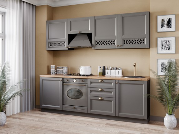 Гарнитур на кухню Амели-3 2400, Чёрный/Оникс серый в Салехарде - изображение
