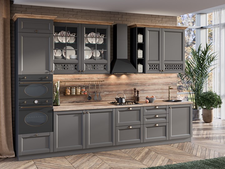 Гарнитур на кухню Амели-3 3600, Чёрный/Оникс серый в Надыме - изображение
