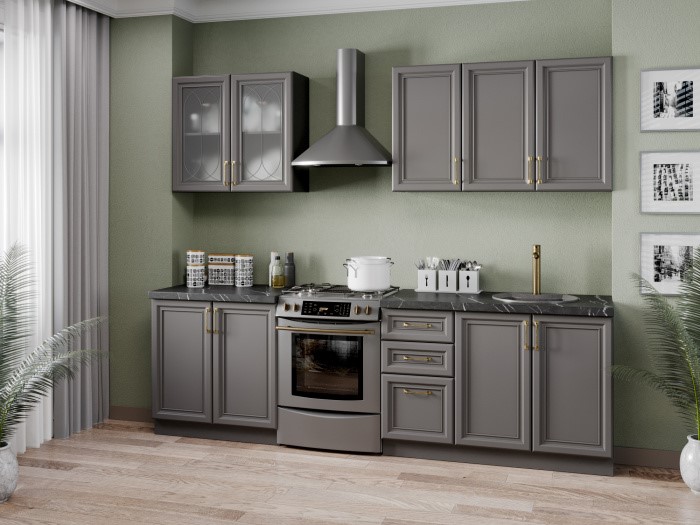 Модульный кухонный гарнитур Джелатто 2600, Чёрный/Оникс серый в Салехарде - изображение