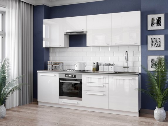 Кухонный гарнитур Герда 2400 (Белый/Белый глянец) в Салехарде - изображение