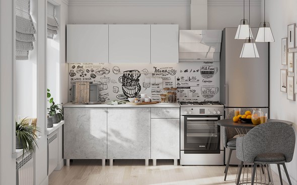 Гарнитур на кухню КГ-1 1600, белый/белый/цемент светлый/антарес в Надыме - изображение