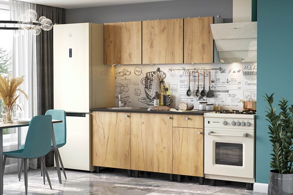 Кухонный гарнитур КГ-1 1600, белый/дуб золотой/черный в Лабытнанги - изображение