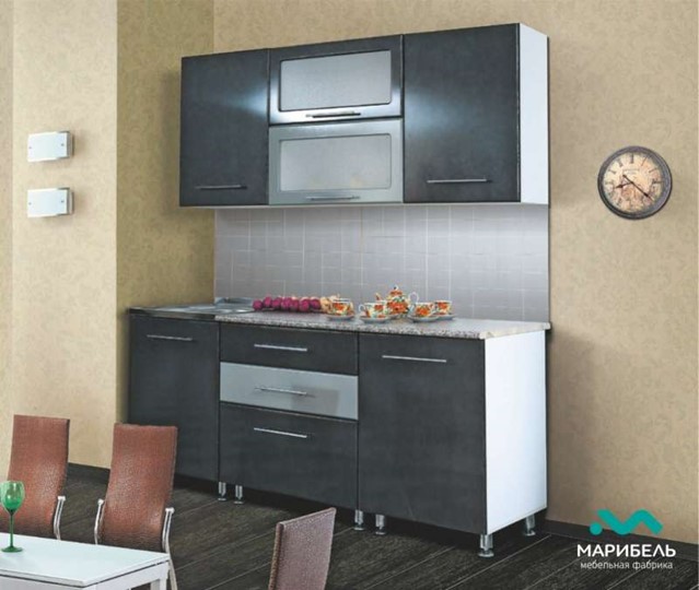 Гарнитур на кухню Мыло 224 2000х718, цвет Черный/Белый металлик в Ноябрьске - изображение 2