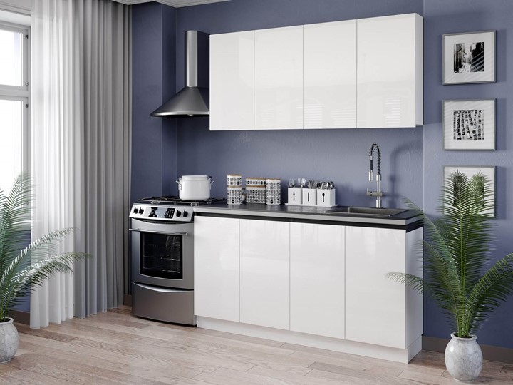 Кухонный гарнитур Шервуд 2200 (Белый/Белый глянец) в Салехарде - изображение