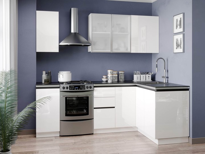 Гарнитур кухонный Шервуд 2400 №1 угловой (Белый/Белый глянец) в Салехарде - изображение