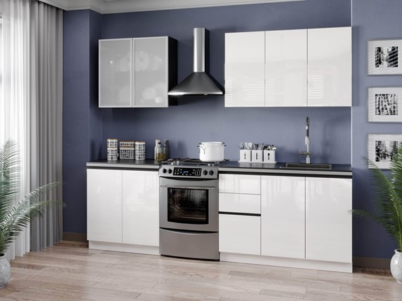 Кухонный гарнитур Шервуд 2600 (Белый/Белый глянец) в Салехарде - изображение