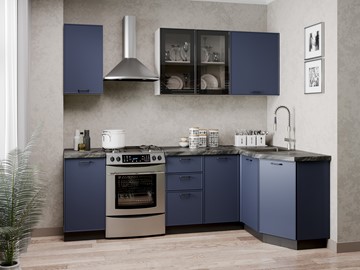 Кухонный угловой гарнитур 2400 Индиго, Белый/Темно-синий в Лабытнанги