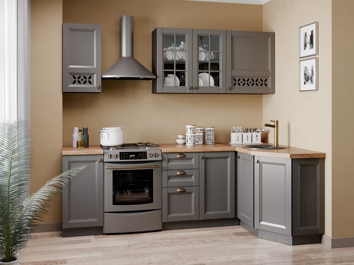Кухонный угловой гарнитур Амели-3 2400, Чёрный/Оникс серый в Салехарде - изображение
