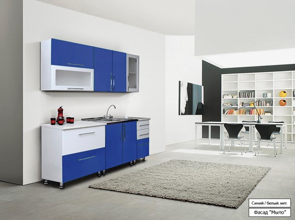 Кухонный гарнитур Мыло 224 2000х718, цвет Синий/Белый металлик в Новом Уренгое - изображение