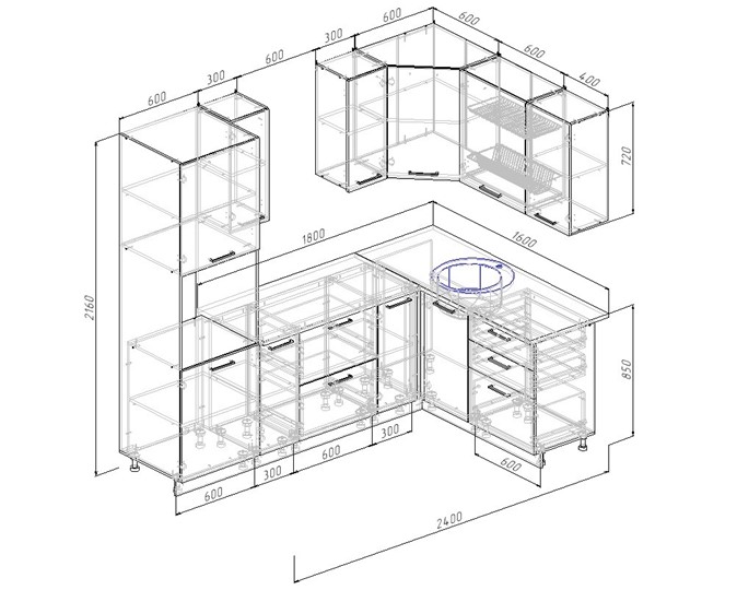 Угловая кухня Латте-2400х1600 в Надыме - изображение 1