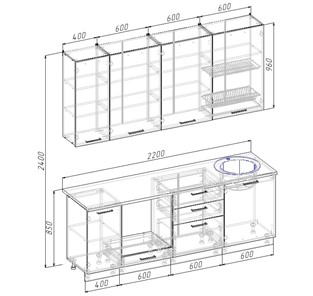 Модульный кухонный гарнитур Пайн-2200 в Салехарде - предосмотр 1