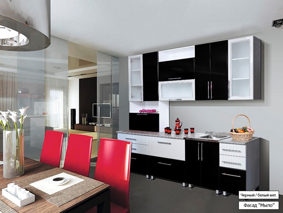Гарнитур кухонный Мыло 224 2600, цвет Черный/Белый металлик в Салехарде - изображение