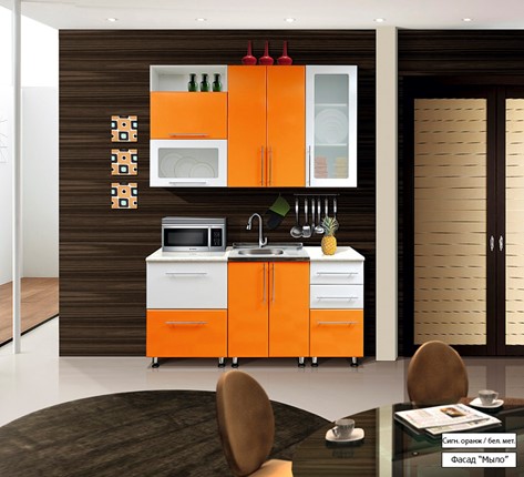 Гарнитур на кухню Мыло 224 1600х718, цвет Оранжевый/Белый металлик в Салехарде - изображение