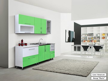 Модульный кухонный гарнитур Мыло 224 2000х718, цвет Салат/Белый металлик в Надыме