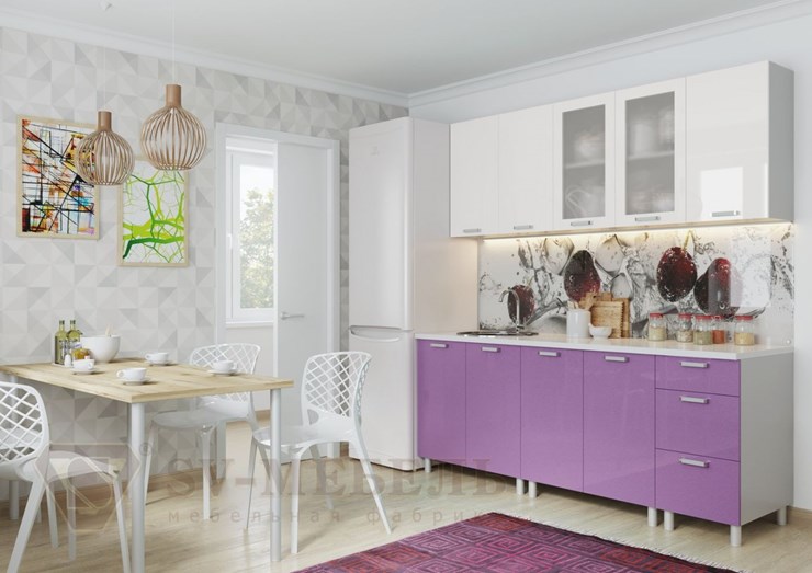 Кухонный гарнитур угловой Модерн, белый глянец/фиолетовый металлик в Ноябрьске - изображение