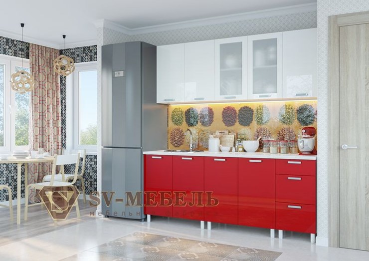 Модульный кухонный гарнитур Модерн, белый глянец/гранат металлик в Салехарде - изображение