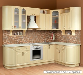 Кухонный угловой гарнитур Классика 2700х1500, цвет Дуб беленый в Лабытнанги