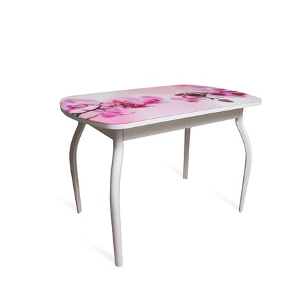 Кухонный стол раздвижной ПГ-01СТФ белое/орхидея/крашенные фигурные в Салехарде - изображение