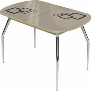Кухонный стол раскладной Ривьера мини хром №5, Рисунок квадро (стекло молочное/коричневый/дуб выбеленный) в Надыме