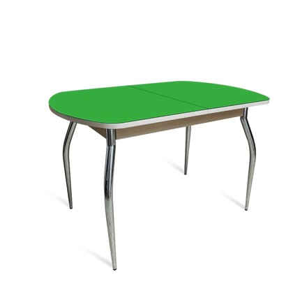 Обеденный стол ПГ-05 СТ2, дуб молочный/зеленое стекло/35 хром гнутые металл в Салехарде - изображение