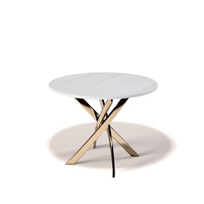 Обеденный круглый стол Kenner R1000 (Золото/Стекло белое глянец) в Салехарде