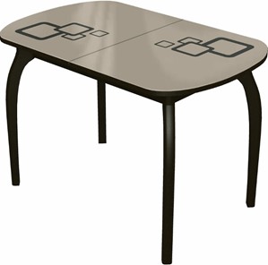 Обеденный раздвижной стол Ривьера мини дерево №1, Рисунок квадро (стекло молочное/коричневый/венге) в Салехарде - предосмотр