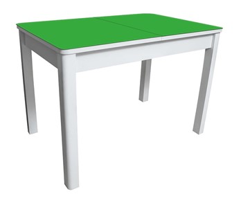 Кухонный раздвижной стол Айсберг-02 СТ2, белое ЛДСП/стекло зеленое/прямые массив белый в Ноябрьске