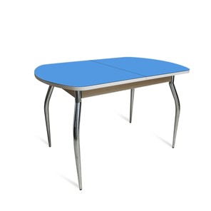 Стол на кухню ПГ-05 СТ2, дуб молочный/синие стекло/35 хром гнутые металл в Надыме