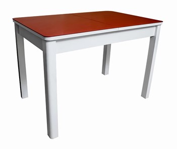 Кухонный раскладной стол Айсберг-07 СТ2, белое ЛДСП/стекло алое/прямые массив белый в Салехарде
