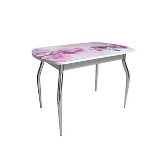 Кухонный стол раскладной ПГ-01СТФ белое/орхидея/хром фигурные в Салехарде