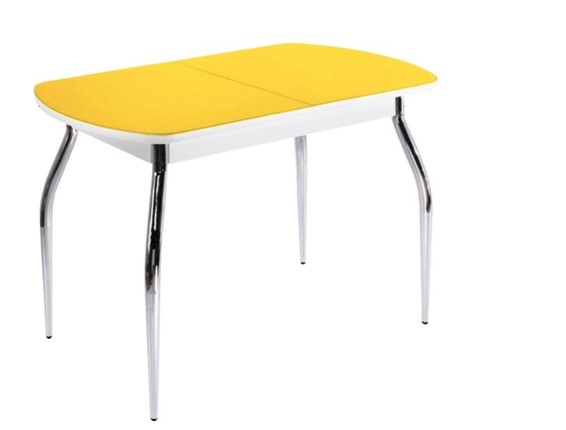 Раздвижной стол ПГ-07 СТ2, белое/желтое стекло/35 хром гнутые металл в Салехарде - изображение