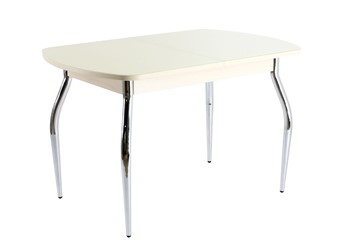 Обеденный стол ПГ-06 СТ1, дуб молочный/песочное стекло/35 хром гнутые металл в Салехарде
