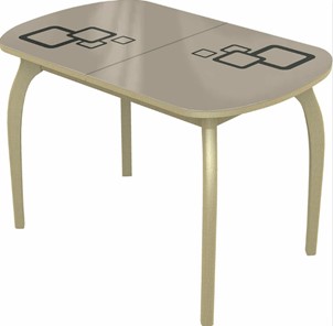 Кухонный стол раскладной Ривьера мини дерево №1, Рисунок квадро (стекло молочное/коричневый/дуб выбеленный) в Надыме