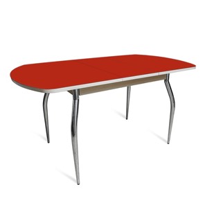 Кухонный стол раздвижной ПГ-02 СТ2 белое/алое стекло/35 хром гнутые металл в Лабытнанги