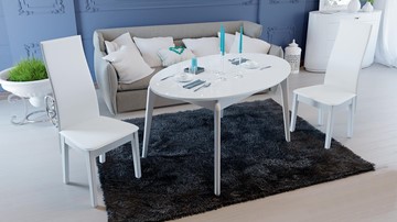Овальный стол на кухню Марсель (СМ(Б)-102.01.12(1)), цвет  Белый/Стекло белое глянец в Салехарде