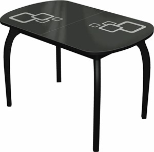 Кухонный раздвижной стол Ривьера мини дерево №1, Рисунок квадро (стекло черное/белый/черный) в Надыме