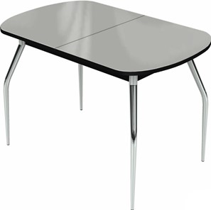 Обеденный раздвижной стол Ривьера мини хром №5 (стекло белое/черный) в Салехарде