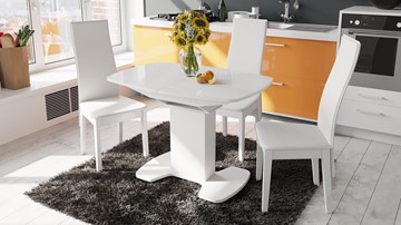 Кухонный раскладной стол Портофино (СМ(ТД)-105.01.11(1)), цвет  Белый глянец/Стекло белое в Лабытнанги - предосмотр 1