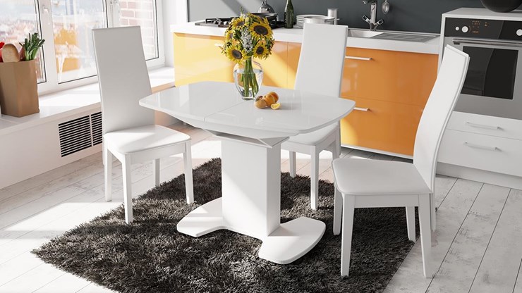 Кухонный раскладной стол Портофино (СМ(ТД)-105.01.11(1)), цвет  Белый глянец/Стекло белое в Надыме - изображение 1