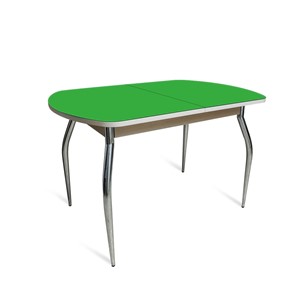 Раздвижной стол ПГ-02 СТ2, дуб молочный/зеленое стекло/35 хром гнутые металл в Салехарде - предосмотр 1
