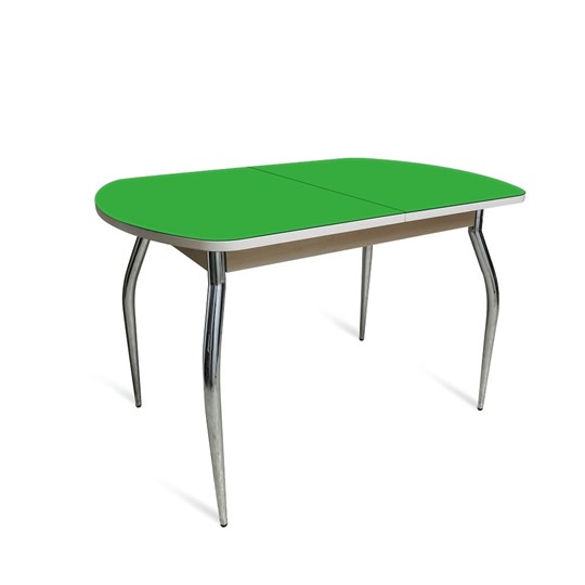 Раздвижной стол ПГ-02 СТ2, дуб молочный/зеленое стекло/35 хром гнутые металл в Салехарде - изображение 1