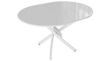 Обеденный раздвижной стол Diamond тип 3 (Белый муар/Белый глянец) в Салехарде - предосмотр 1