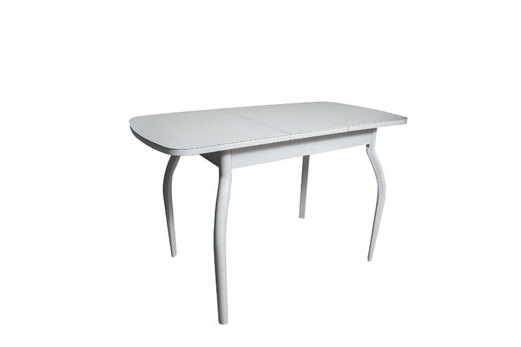 Кухонный раздвижной стол ПГ-01СТ белое/белое/хром фигурные в Салехарде - изображение 1