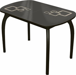 Кухонный стол раздвижной Ривьера мини дерево №1, Рисунок квадро (стекло коричневое/молочный/венге) в Салехарде - предосмотр