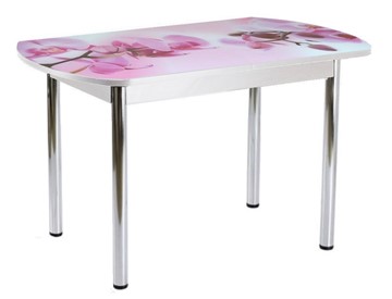 Кухонный стол раскладной ПГ-02СТФ белое/орхидея/39 прямые трубы хром в Лабытнанги