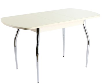 Кухонный стол раздвижной ПГ-07 СТ1, дуб молочный/белое стекло/35 хром гнутые в Салехарде